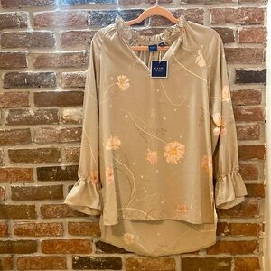 KARRI blue floral blouse taupe BWT